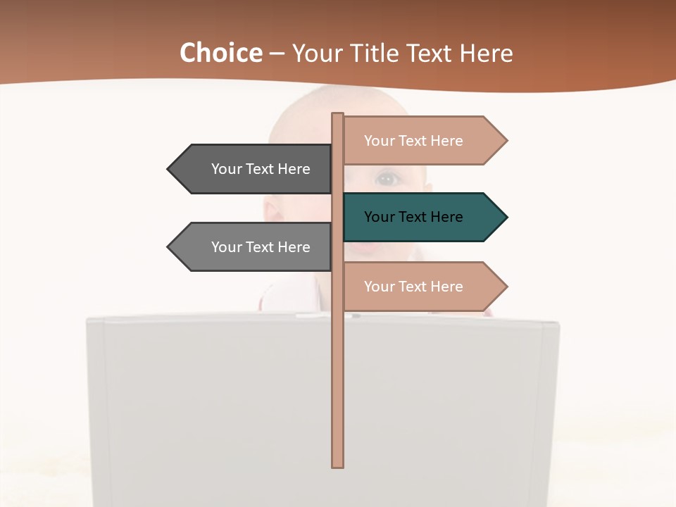 Baby Girl With Surprised Express Working On Laptop. Shot In Studio Over White. PowerPoint Template