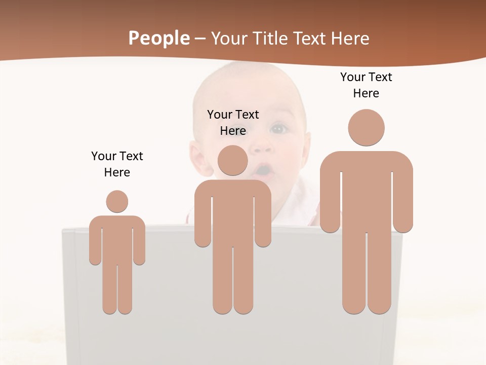 Baby Girl With Surprised Express Working On Laptop. Shot In Studio Over White. PowerPoint Template