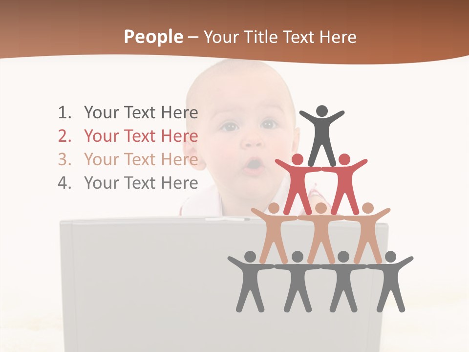 Baby Girl With Surprised Express Working On Laptop. Shot In Studio Over White. PowerPoint Template