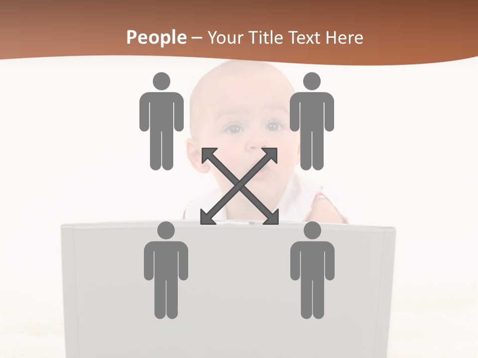 Baby Girl With Surprised Express Working On Laptop. Shot In Studio Over White. PowerPoint Template