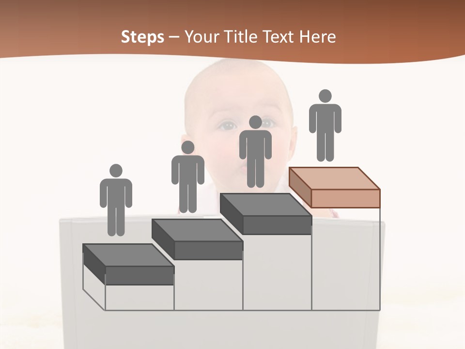 Baby Girl With Surprised Express Working On Laptop. Shot In Studio Over White. PowerPoint Template