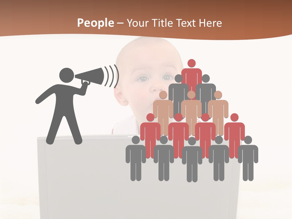 Baby Girl With Surprised Express Working On Laptop. Shot In Studio Over White. PowerPoint Template