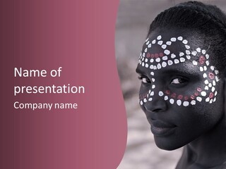 Young African Girl, Tribal Painted Face In White And Red, Partial Desaturated PowerPoint Template