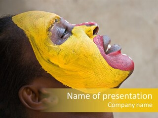 Young African Girl, Tribal Painted Face In Yellow And Red, Harmonic Triangles Use It Portrait Or Landscape PowerPoint Template