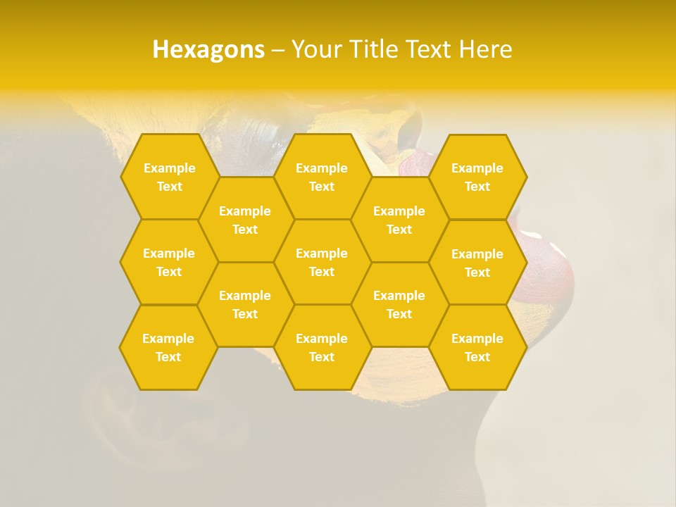 Young African Girl, Tribal Painted Face In Yellow And Red, Harmonic Triangles Use It Portrait Or Landscape PowerPoint Template