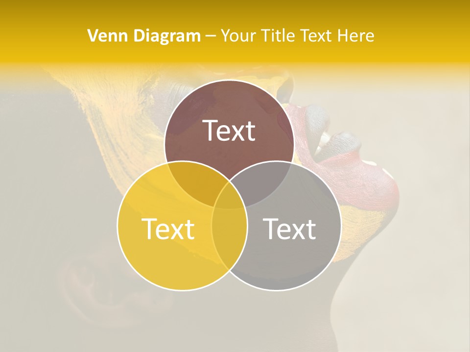 Young African Girl, Tribal Painted Face In Yellow And Red, Harmonic Triangles Use It Portrait Or Landscape PowerPoint Template