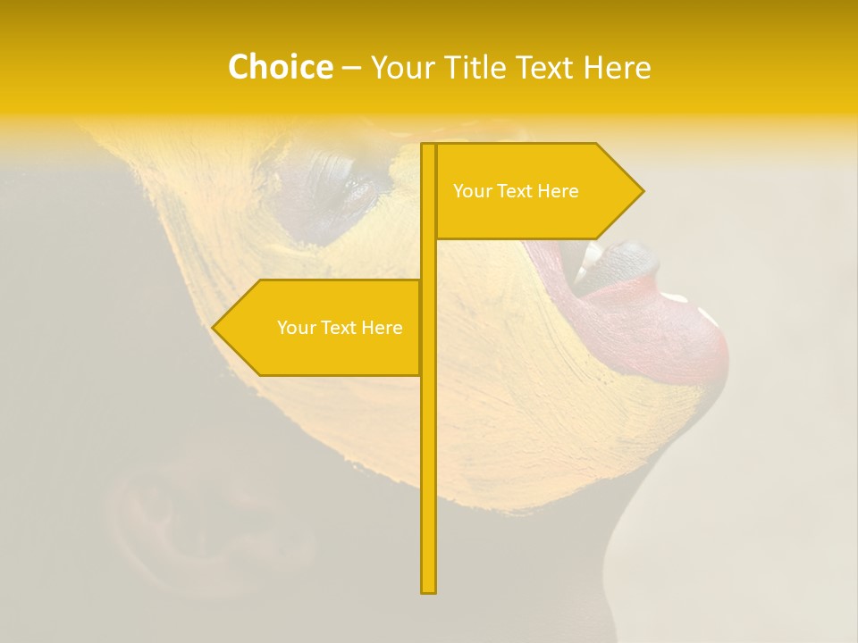 Young African Girl, Tribal Painted Face In Yellow And Red, Harmonic Triangles Use It Portrait Or Landscape PowerPoint Template