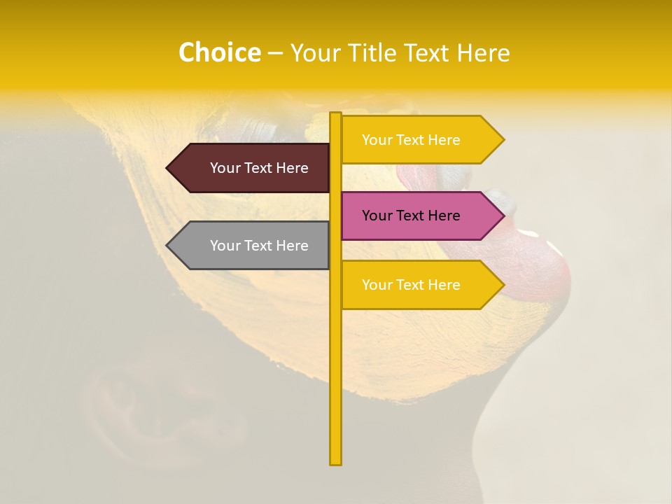 Young African Girl, Tribal Painted Face In Yellow And Red, Harmonic Triangles Use It Portrait Or Landscape PowerPoint Template