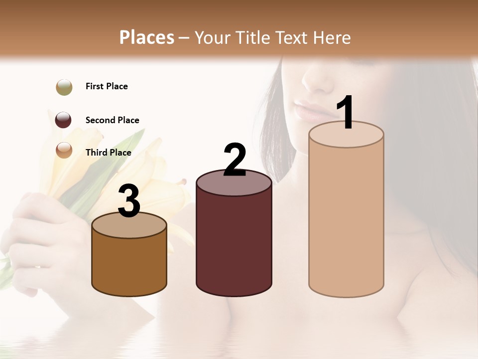 Happy Brunette With Yellow Lily Flowers In Spa PowerPoint Template