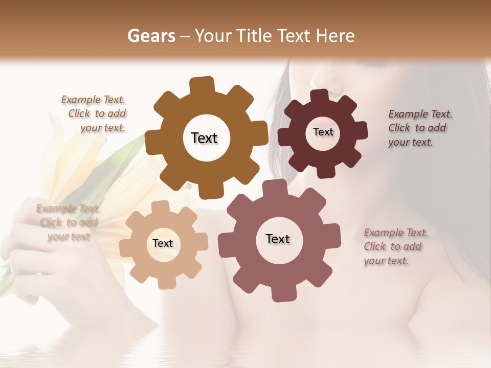 Happy Brunette With Yellow Lily Flowers In Spa PowerPoint Template