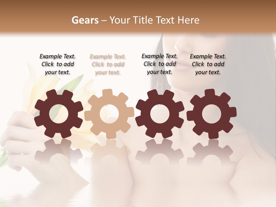 Happy Brunette With Yellow Lily Flowers In Spa PowerPoint Template