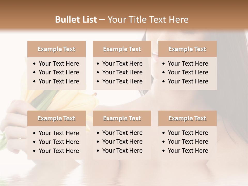 Happy Brunette With Yellow Lily Flowers In Spa PowerPoint Template