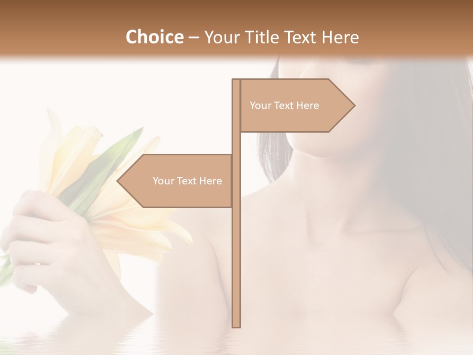 Happy Brunette With Yellow Lily Flowers In Spa PowerPoint Template