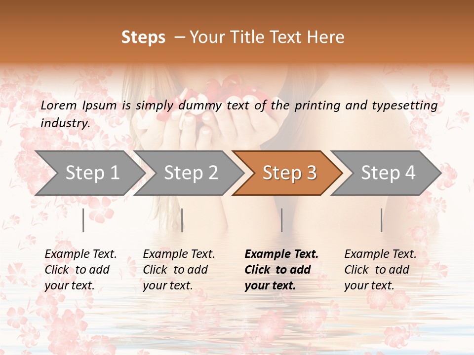 Lovely Blond With Red And White Rose Petals And Flowers In Water PowerPoint Template