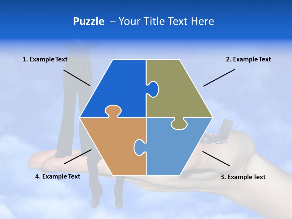 A Person Holding A Laptop In Their Hand With A Woman Standing On Top Of Them PowerPoint Template