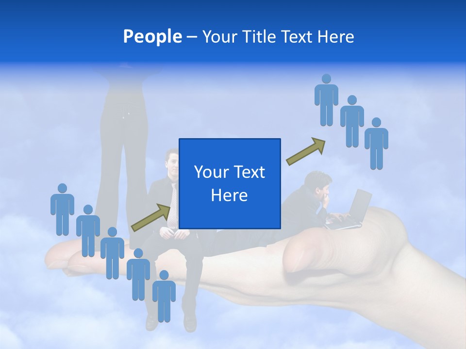 A Person Holding A Laptop In Their Hand With A Woman Standing On Top Of Them PowerPoint Template