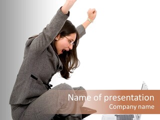 Business Woman Happy With Her Success While Working On A Laptop - Isolated Over A White Background PowerPoint Template