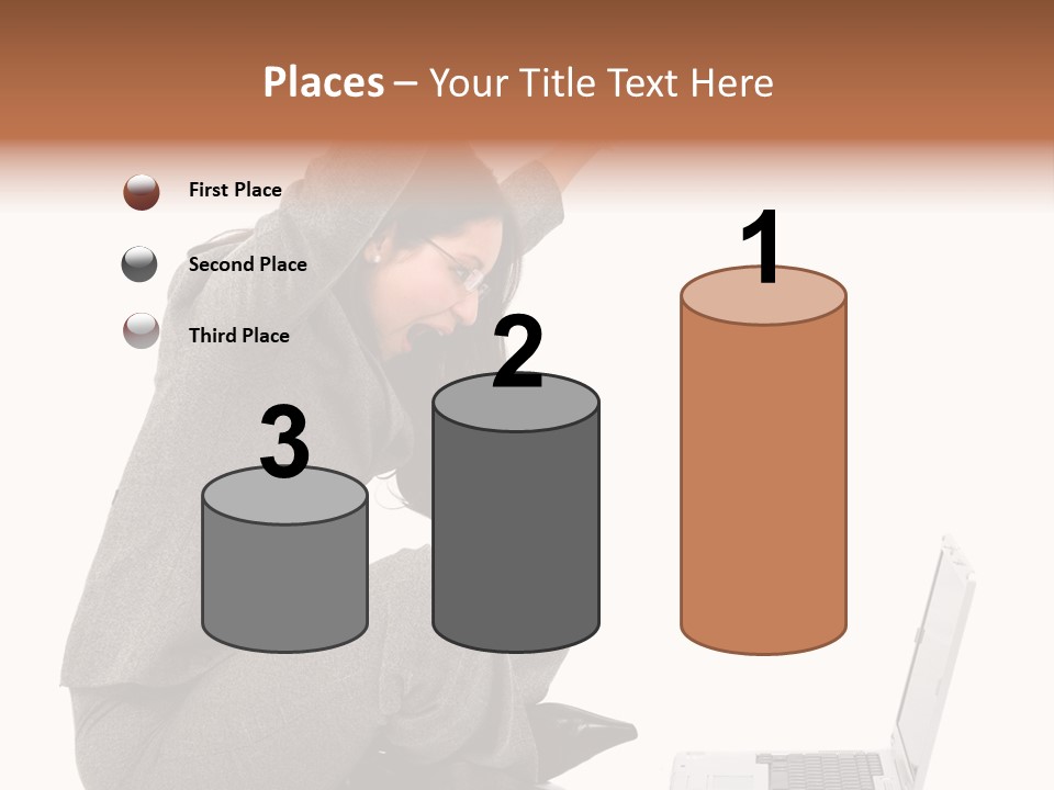 Business Woman Happy With Her Success While Working On A Laptop - Isolated Over A White Background PowerPoint Template