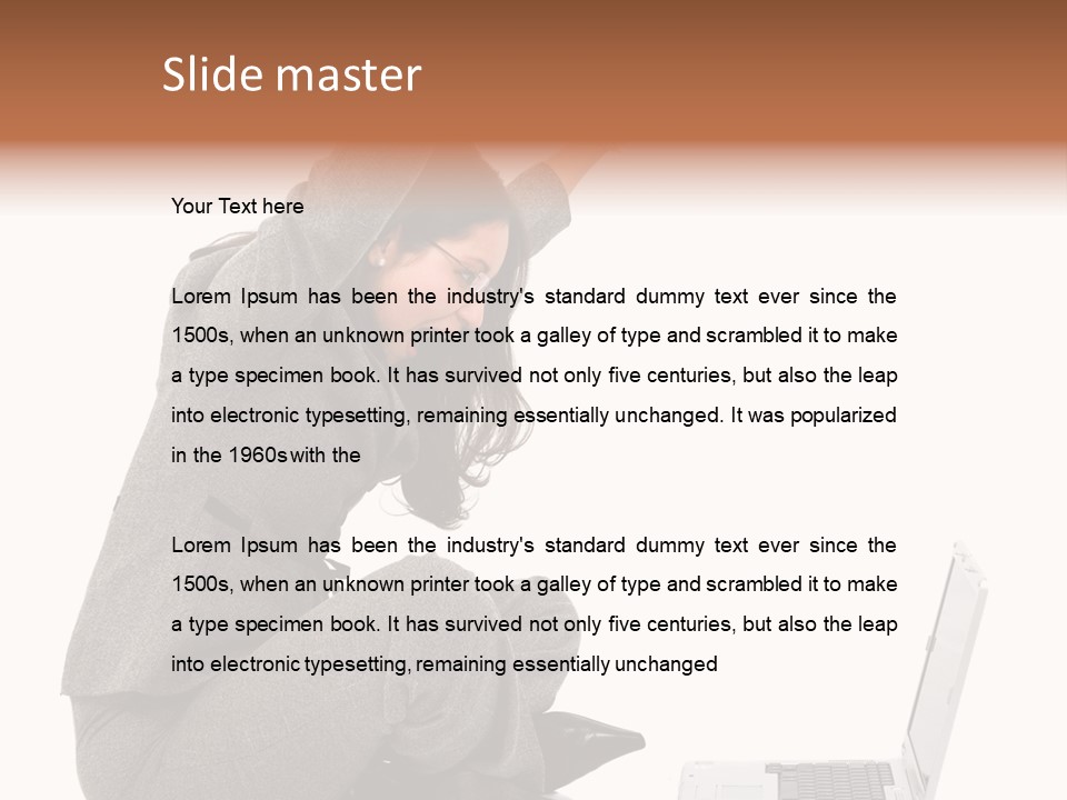 Business Woman Happy With Her Success While Working On A Laptop - Isolated Over A White Background PowerPoint Template