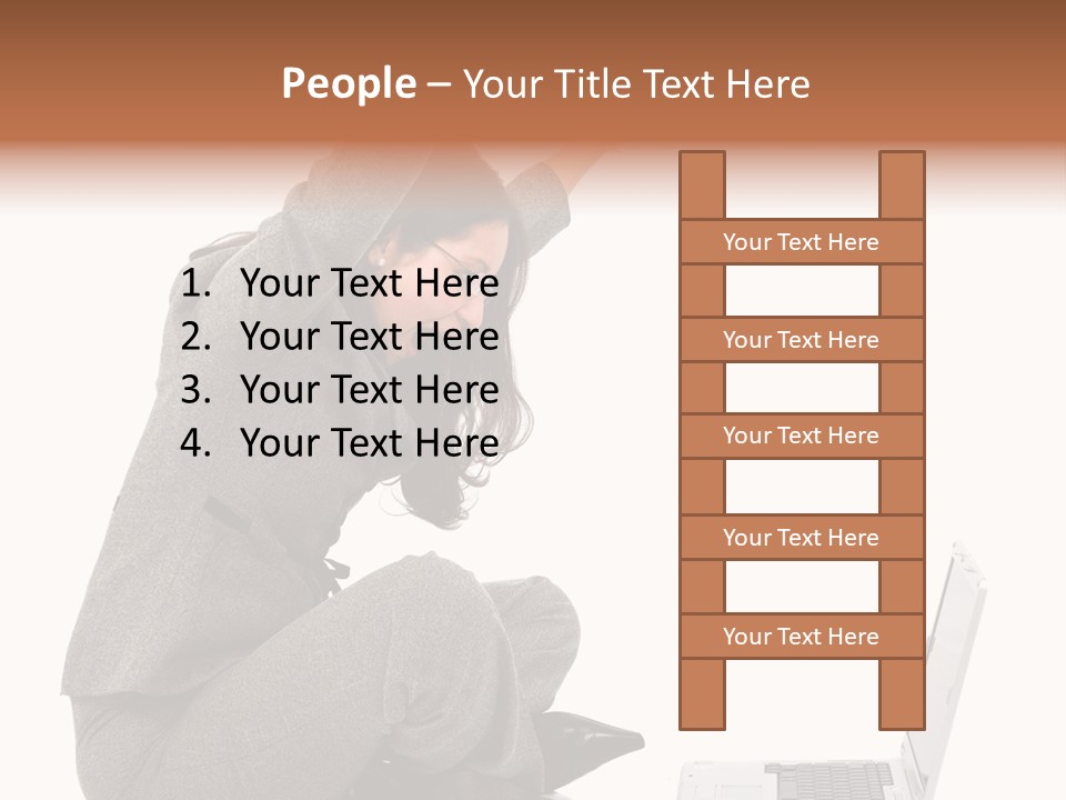 Business Woman Happy With Her Success While Working On A Laptop - Isolated Over A White Background PowerPoint Template