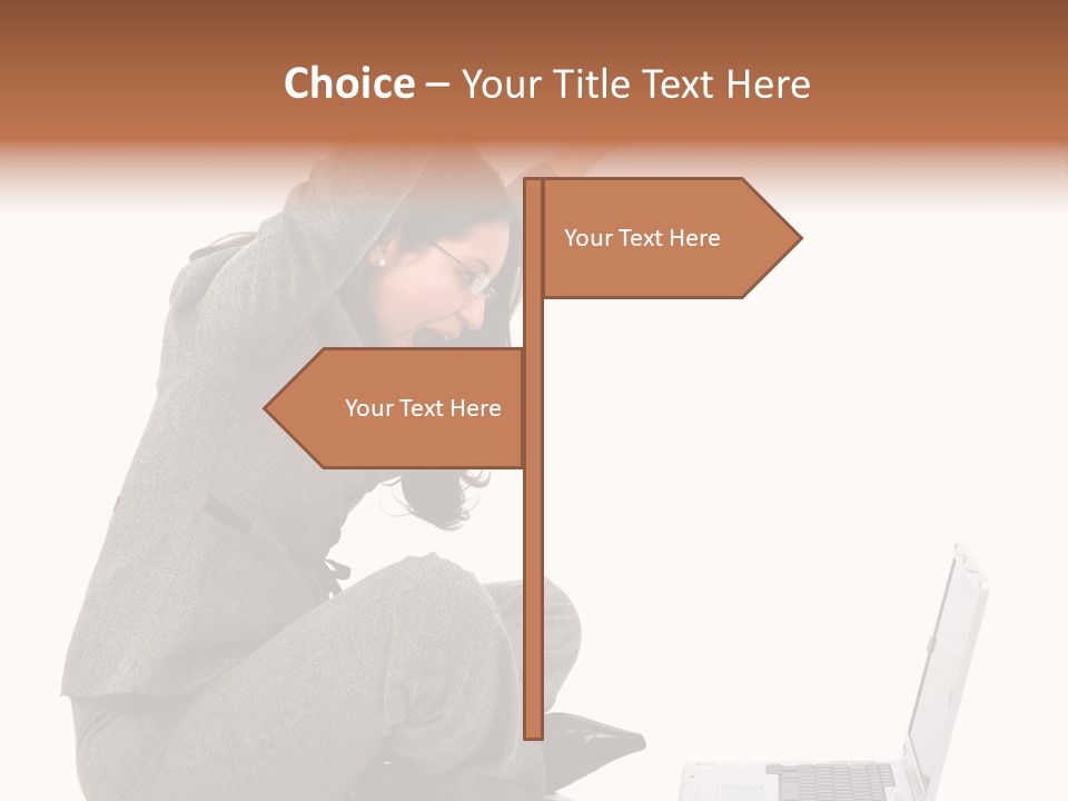 Business Woman Happy With Her Success While Working On A Laptop - Isolated Over A White Background PowerPoint Template