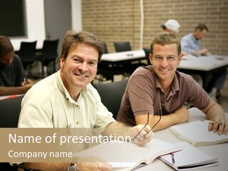 Friendly, Happy  Education Students Sitting In Class. PowerPoint Template