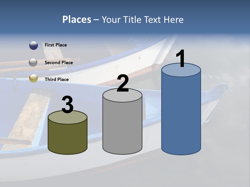 Sky Reflection And Wooden Blue Boats Awaiting Tourists At The Jetty PowerPoint Template