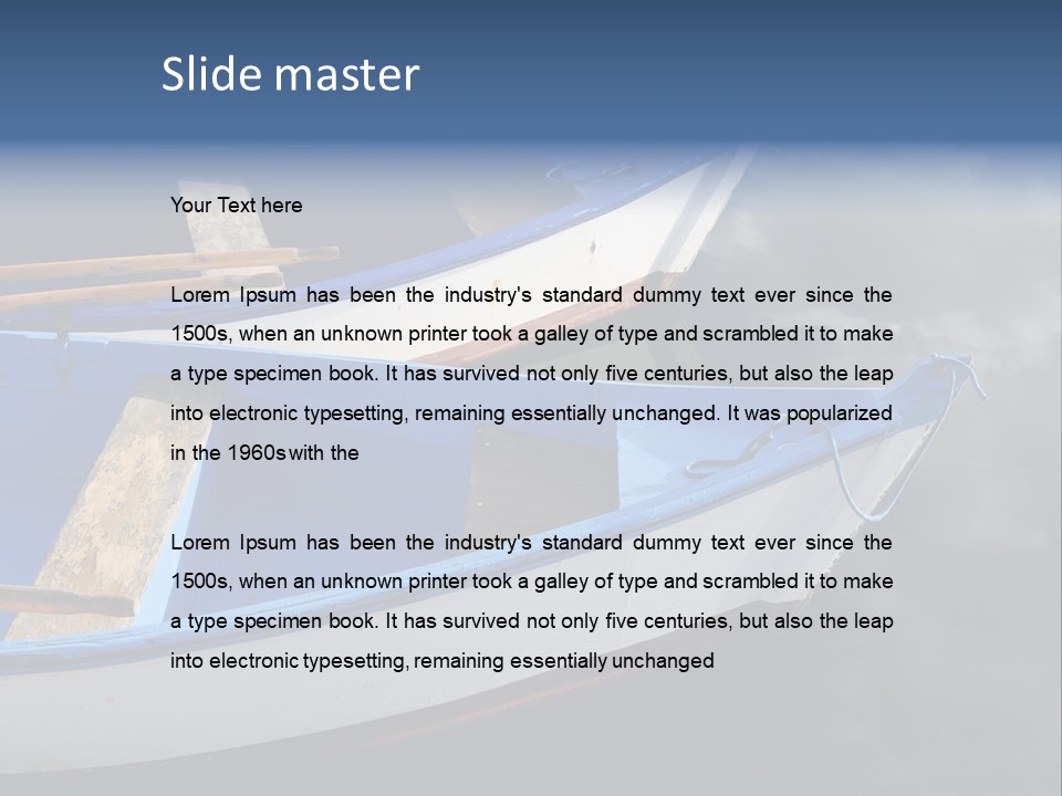 Sky Reflection And Wooden Blue Boats Awaiting Tourists At The Jetty PowerPoint Template