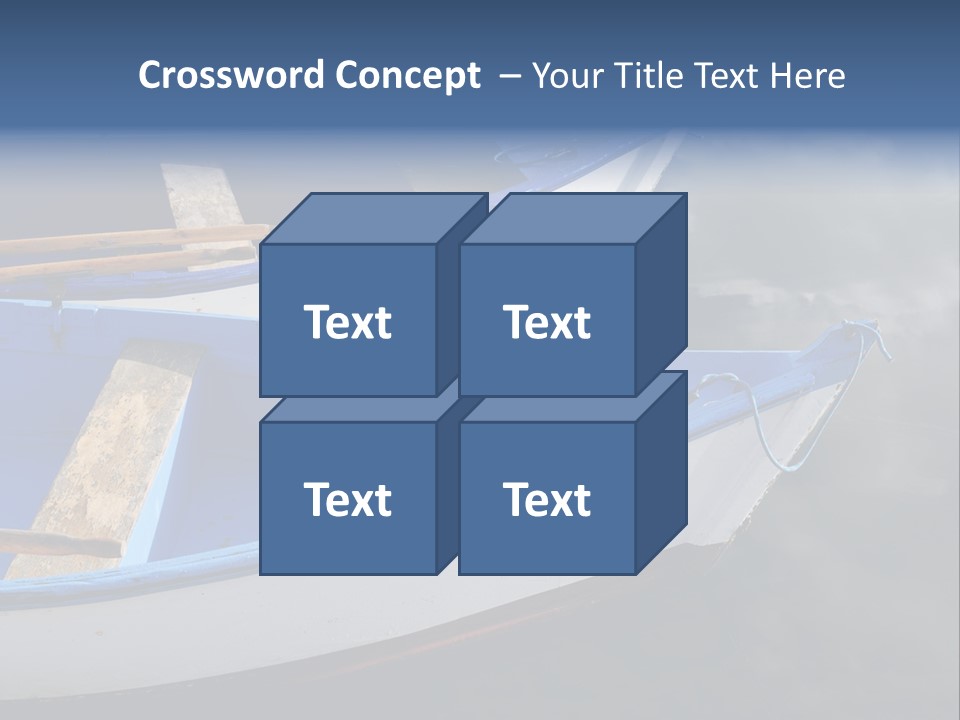 Sky Reflection And Wooden Blue Boats Awaiting Tourists At The Jetty PowerPoint Template