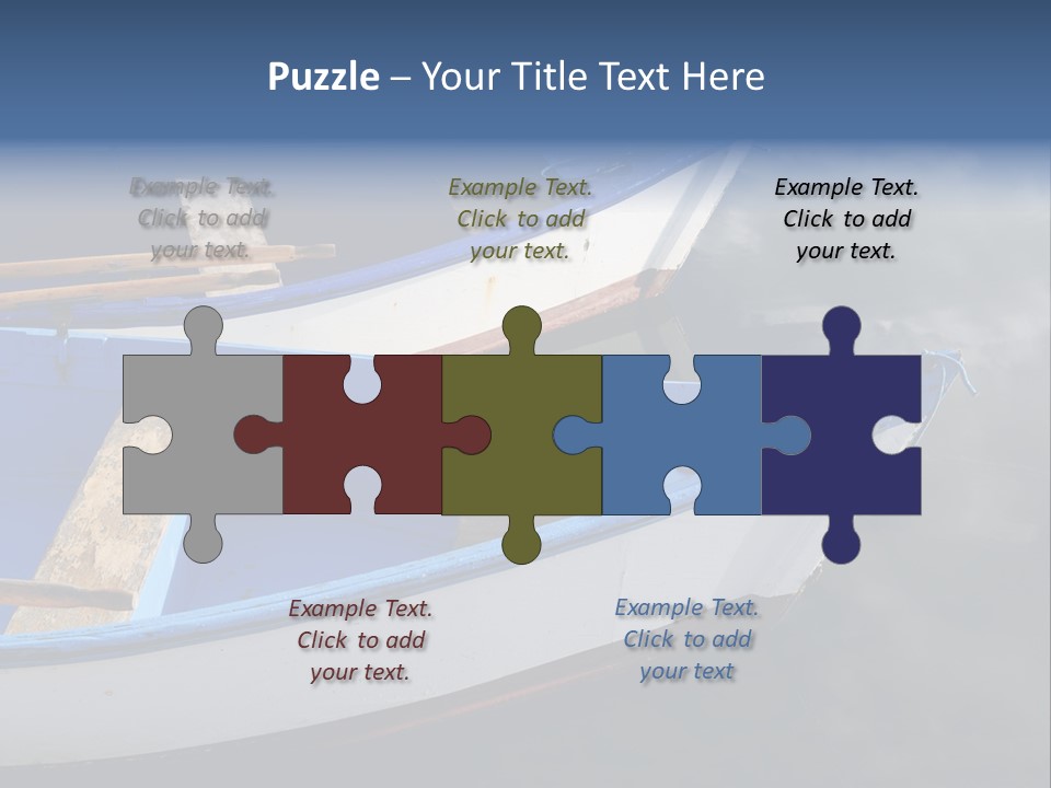 Sky Reflection And Wooden Blue Boats Awaiting Tourists At The Jetty PowerPoint Template