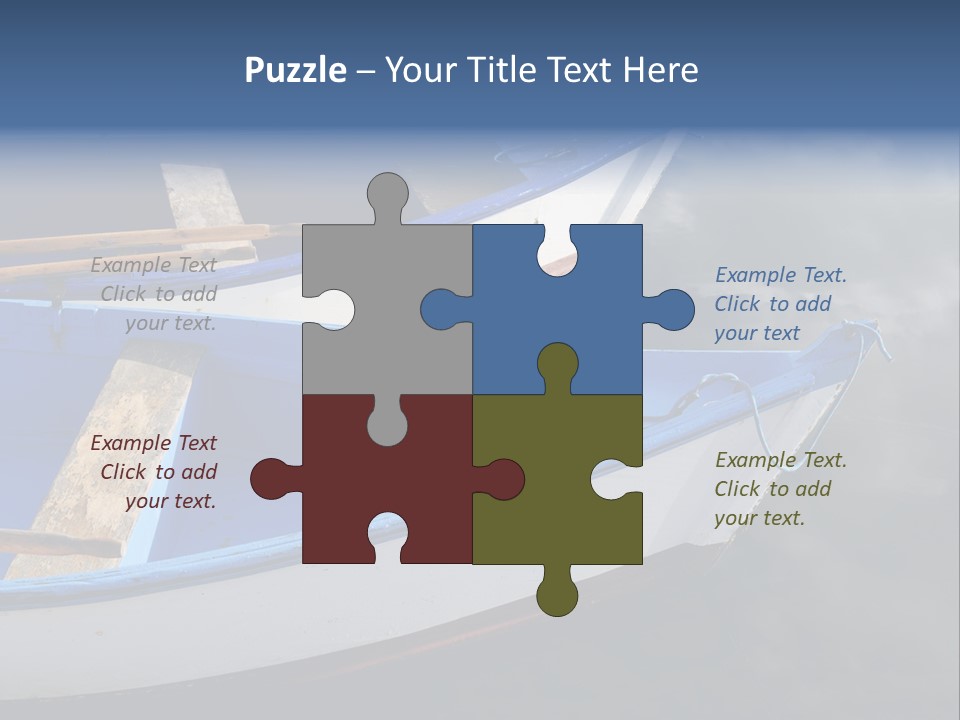 Sky Reflection And Wooden Blue Boats Awaiting Tourists At The Jetty PowerPoint Template