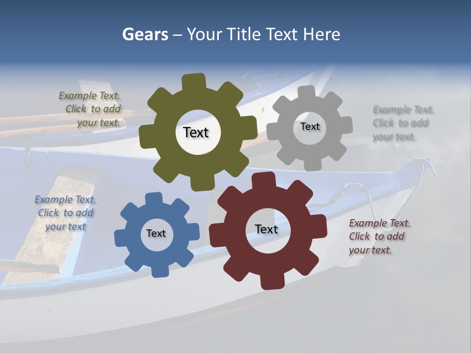 Sky Reflection And Wooden Blue Boats Awaiting Tourists At The Jetty PowerPoint Template