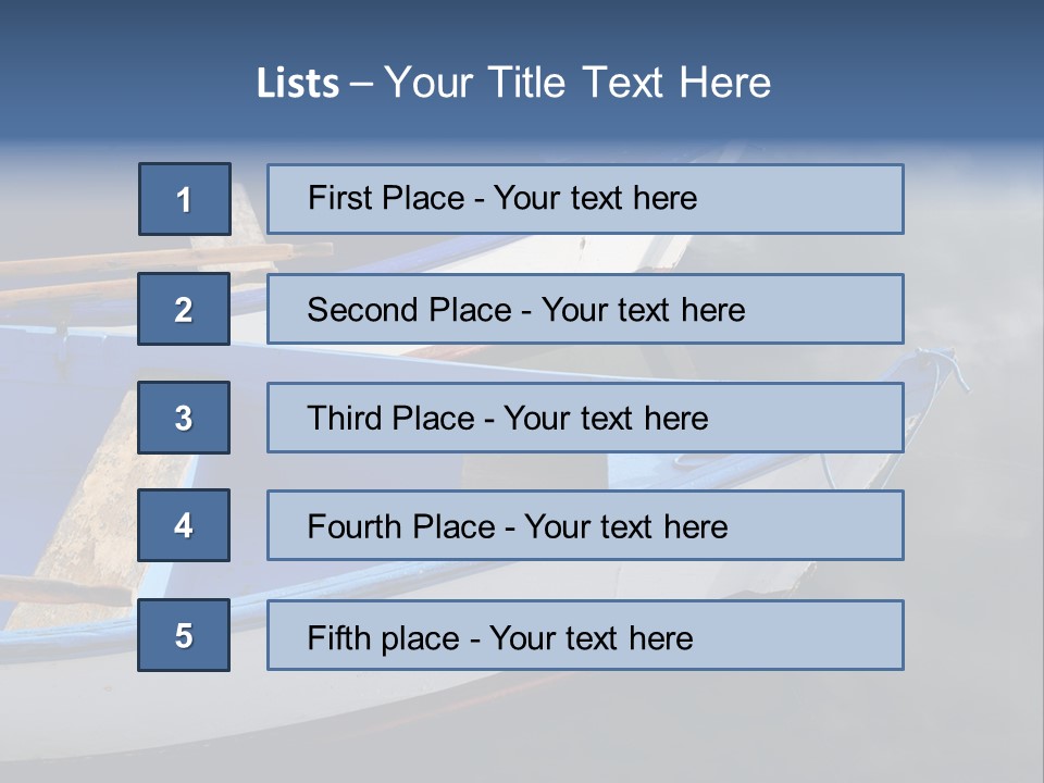 Sky Reflection And Wooden Blue Boats Awaiting Tourists At The Jetty PowerPoint Template