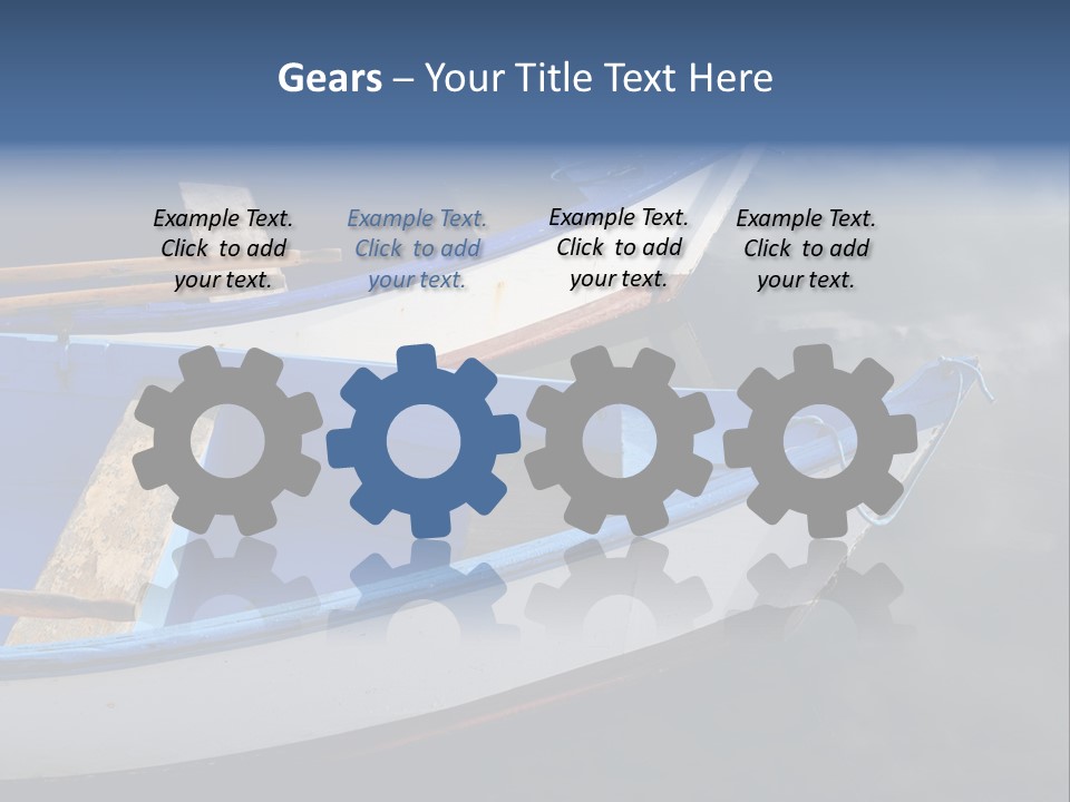 Sky Reflection And Wooden Blue Boats Awaiting Tourists At The Jetty PowerPoint Template