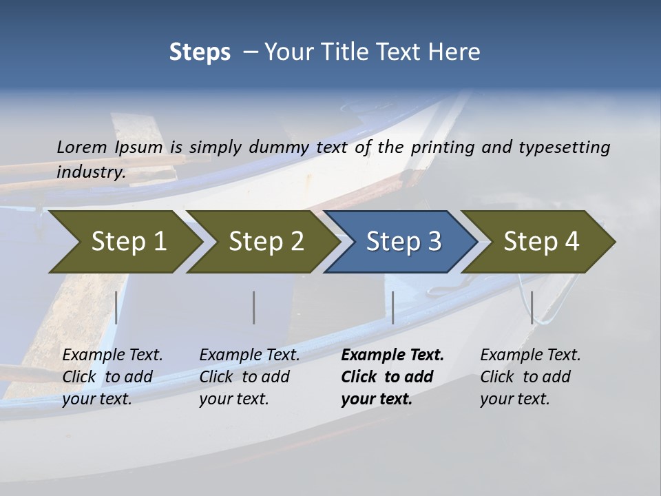 Sky Reflection And Wooden Blue Boats Awaiting Tourists At The Jetty PowerPoint Template