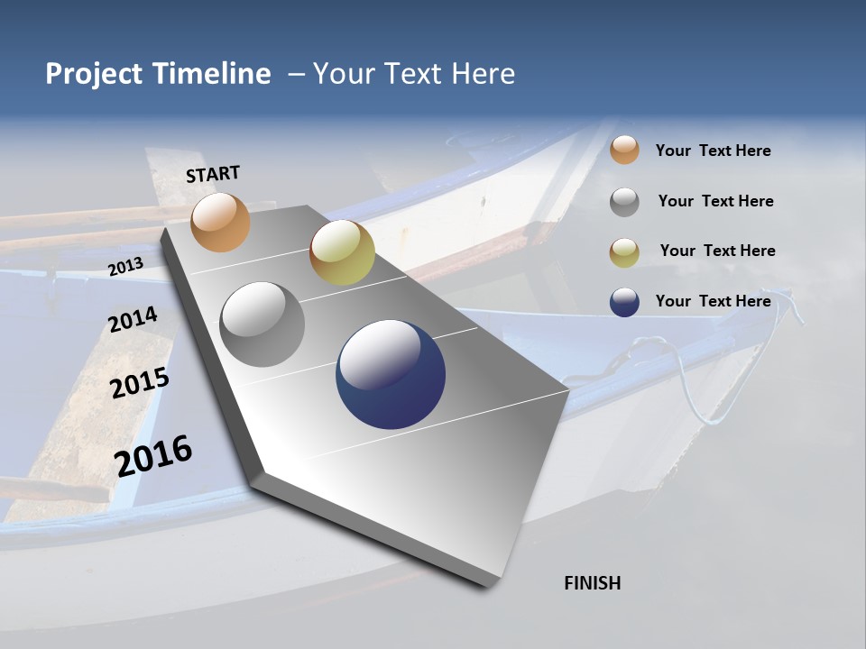 Sky Reflection And Wooden Blue Boats Awaiting Tourists At The Jetty PowerPoint Template