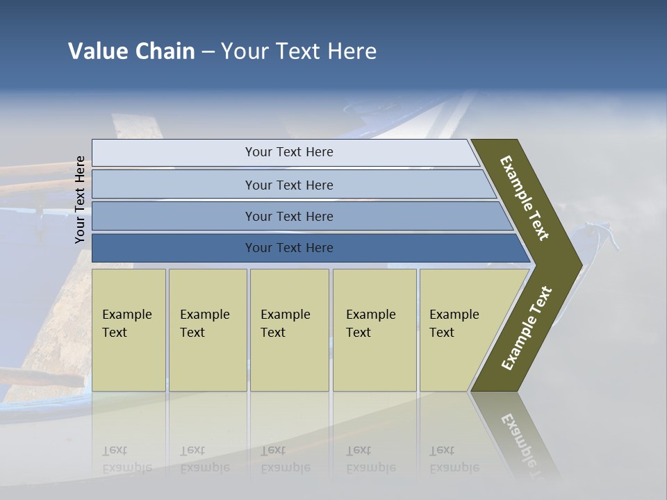Sky Reflection And Wooden Blue Boats Awaiting Tourists At The Jetty PowerPoint Template
