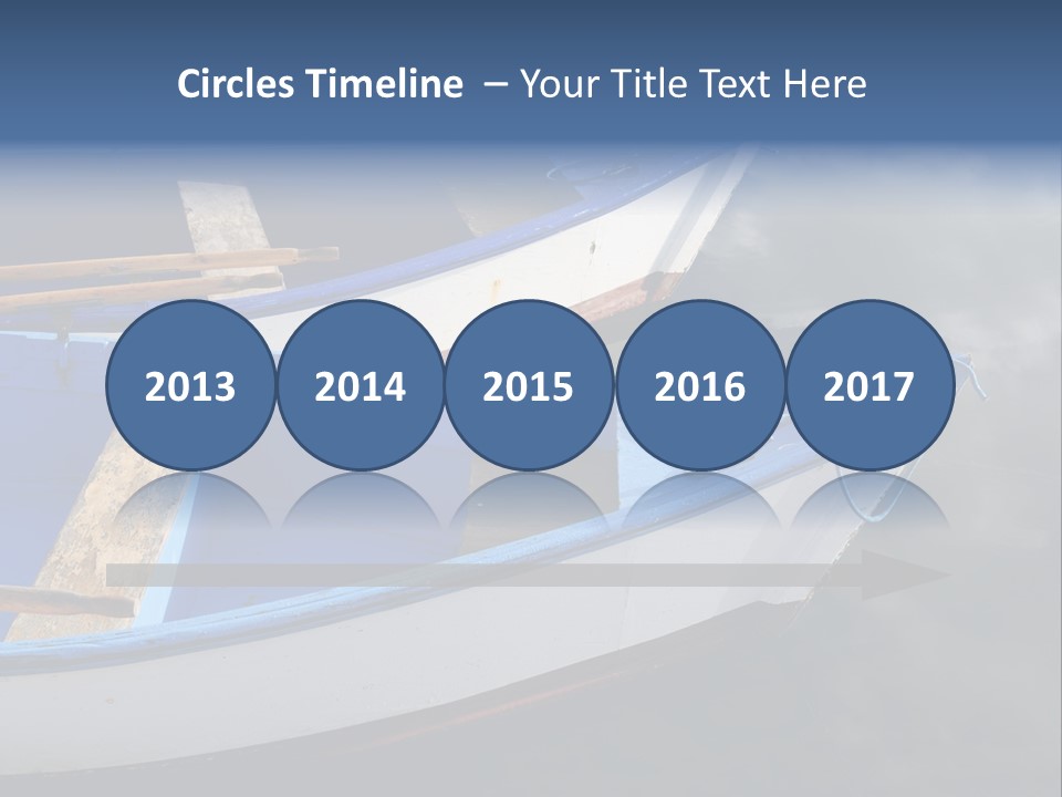 Sky Reflection And Wooden Blue Boats Awaiting Tourists At The Jetty PowerPoint Template