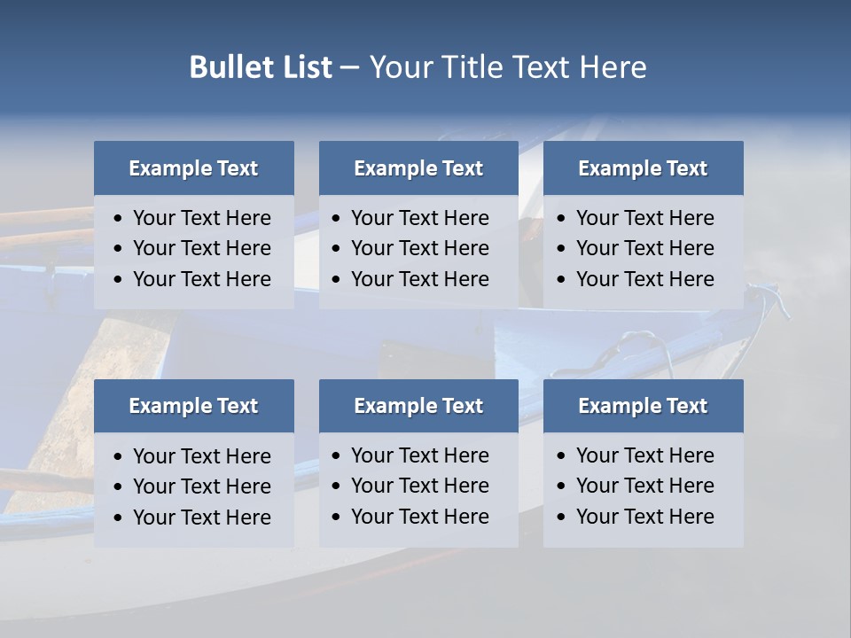 Sky Reflection And Wooden Blue Boats Awaiting Tourists At The Jetty PowerPoint Template