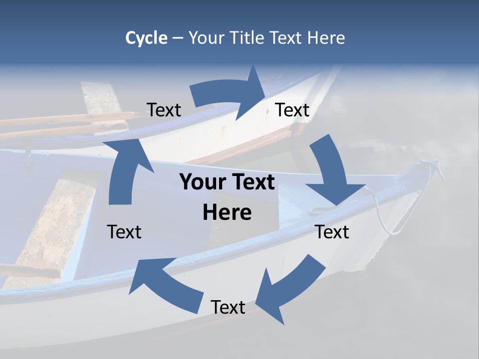 Sky Reflection And Wooden Blue Boats Awaiting Tourists At The Jetty PowerPoint Template