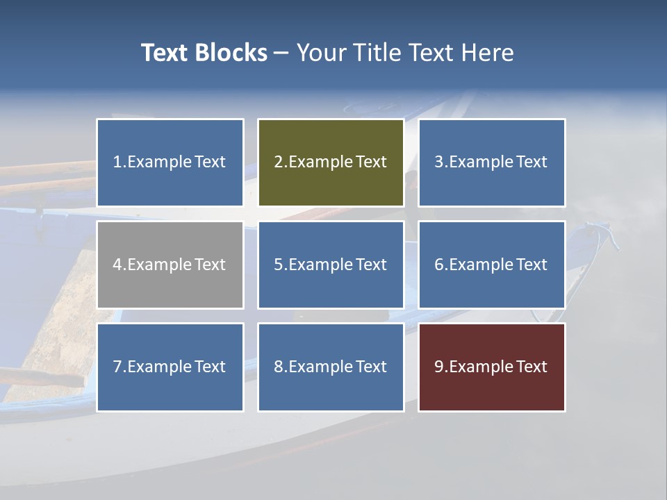 Sky Reflection And Wooden Blue Boats Awaiting Tourists At The Jetty PowerPoint Template