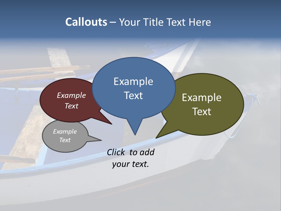 Sky Reflection And Wooden Blue Boats Awaiting Tourists At The Jetty PowerPoint Template