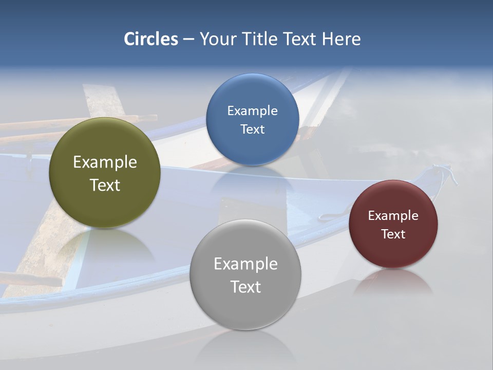 Sky Reflection And Wooden Blue Boats Awaiting Tourists At The Jetty PowerPoint Template