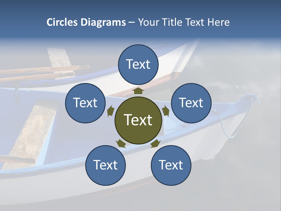 Sky Reflection And Wooden Blue Boats Awaiting Tourists At The Jetty PowerPoint Template