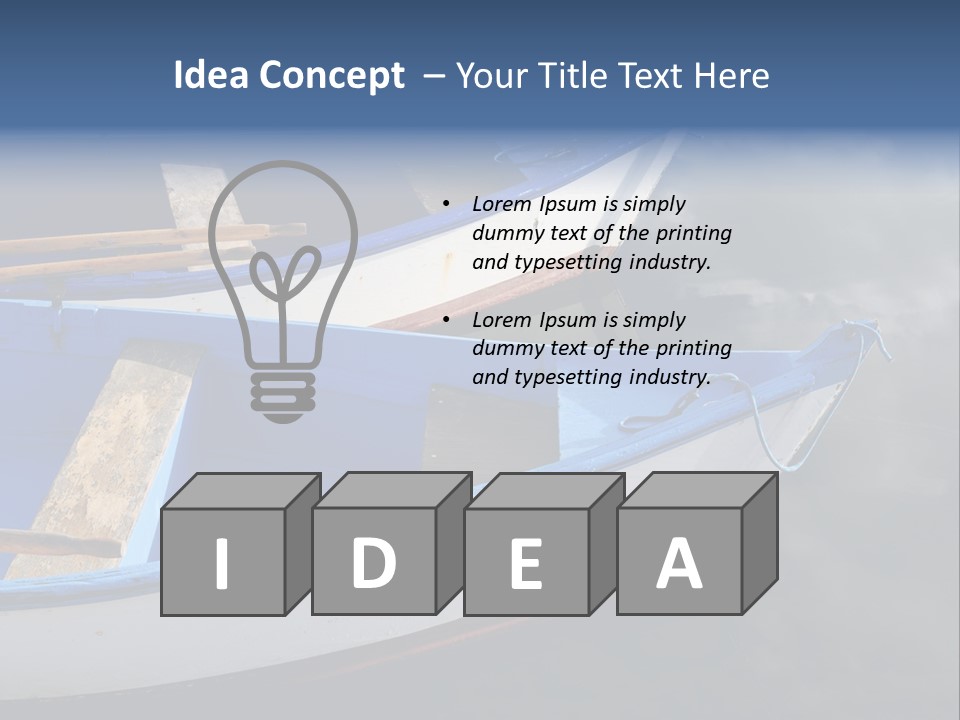 Sky Reflection And Wooden Blue Boats Awaiting Tourists At The Jetty PowerPoint Template