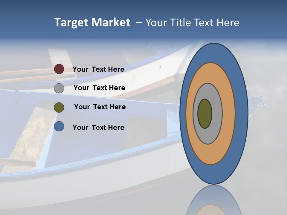 Sky Reflection And Wooden Blue Boats Awaiting Tourists At The Jetty PowerPoint Template