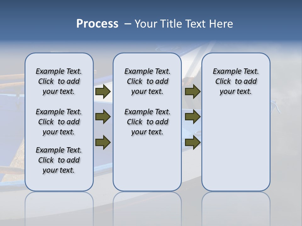 Sky Reflection And Wooden Blue Boats Awaiting Tourists At The Jetty PowerPoint Template