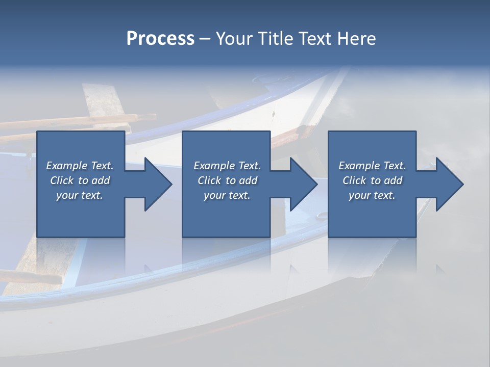 Sky Reflection And Wooden Blue Boats Awaiting Tourists At The Jetty PowerPoint Template