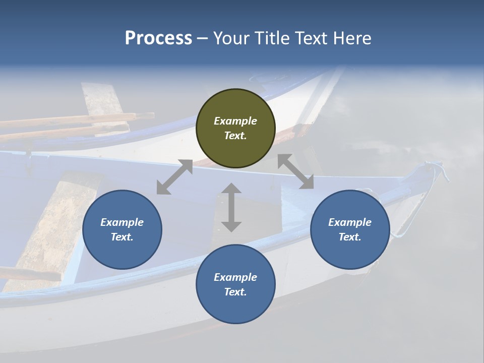 Sky Reflection And Wooden Blue Boats Awaiting Tourists At The Jetty PowerPoint Template