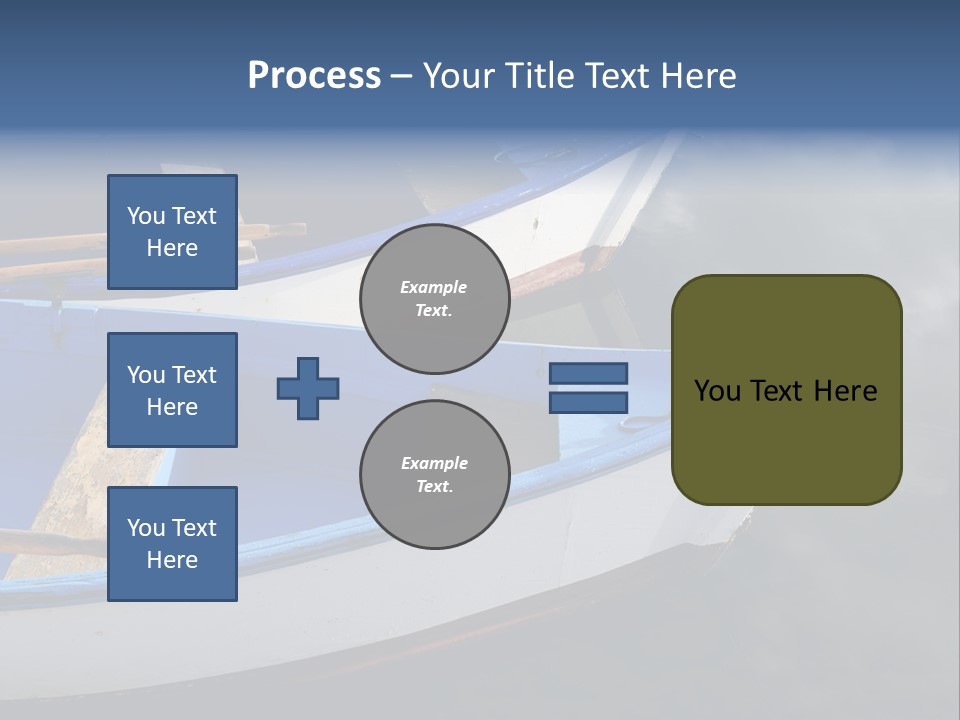 Sky Reflection And Wooden Blue Boats Awaiting Tourists At The Jetty PowerPoint Template